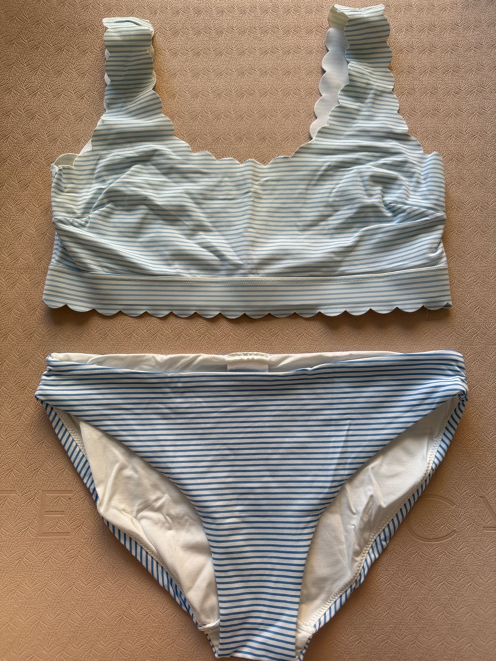Striped Scallop Edge Bikini Set in Light Blue and White